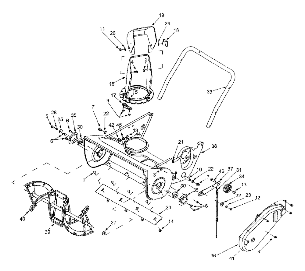 General Assembly Diagram and Parts List for 140 (31A-140-000)(1998) Yard Machines Snow Blower
